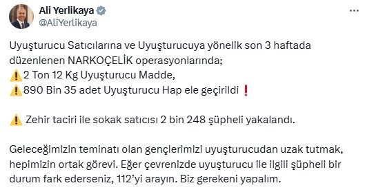 Ankara dahil 76 ilde Narkoçelik operasyonları: 2.248 şüpheli yakalandı