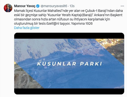 Mansur Yavaş'tan suyun 91 yıllık hikayesi: Kusunlar Anı Parkı