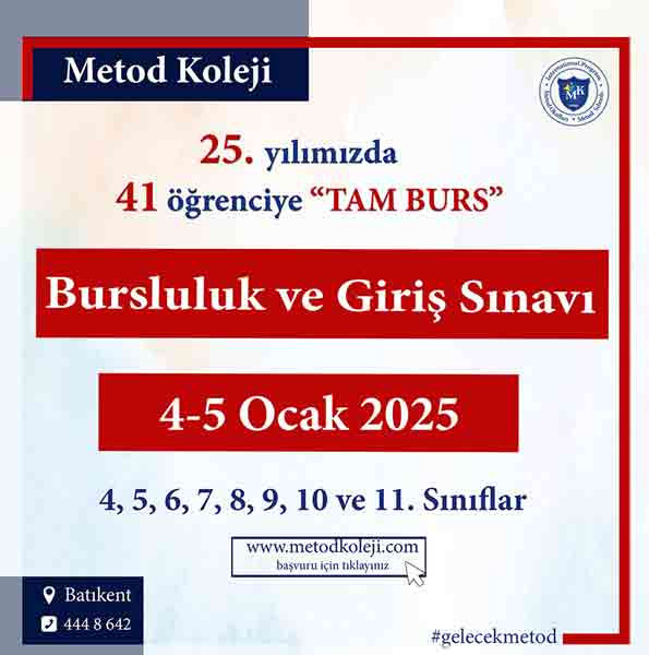 Metod Koleji'nden Bursluluk ve Giriş Sınavı: 41 öğrenciye tam burs imkanı