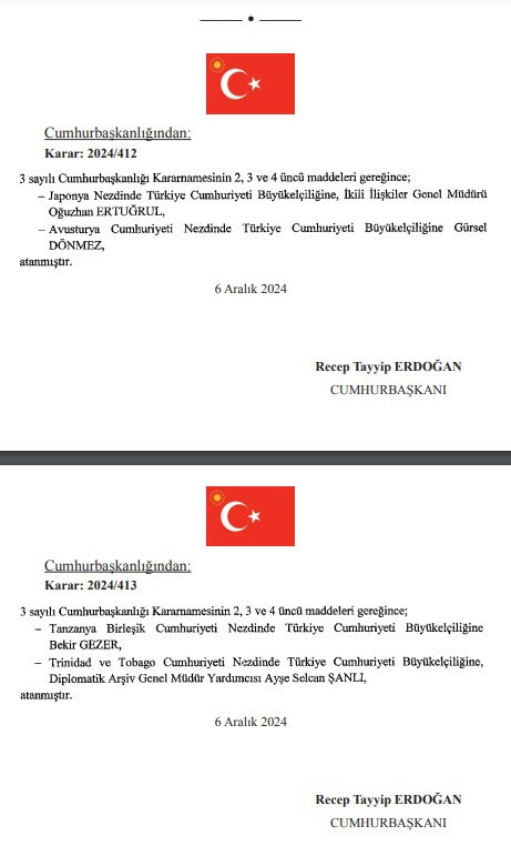 Resmi Gazetede yayınlandı: Cumhurbaşkanı Erdoğan 5 ülkeye yeni büyükelçi atadı