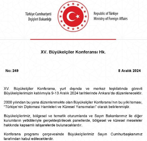 15'inci Büyükelçiler Konferansı Ankara'da başlıyor!