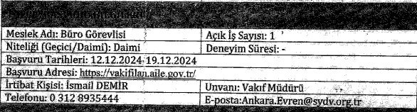 Ankara’da büro görevlisi alımı yapılacak! Başvurular için son 2 gün