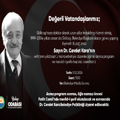 Gölbaşı Belediyesi Eski Başkan Cevdet Kara için anma programı düzenleyecek