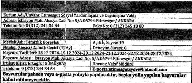 Etimesgut’ta kamu kurumuna deneyim şartsız temizlik görevlisi alacak