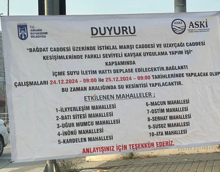 Ankara'da 24 saatlik su kesintisi! Bu mahalleler 1 gün boyunca susuz kalacak