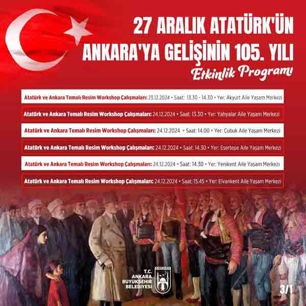 ABB duyurdu: Atatürk'ün Ankara'ya Gelişinin 105. Yıl Dönümü kutlama programı