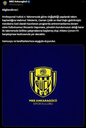 MKE Ankaragücü’nden takım kaptanlığı açıklaması