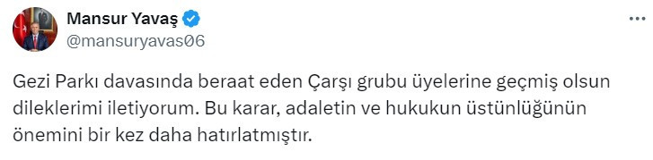 Mansur Yavaş'tan Gezi Parkı davasıyla alakalı hukukun üstünlüğü mesajı