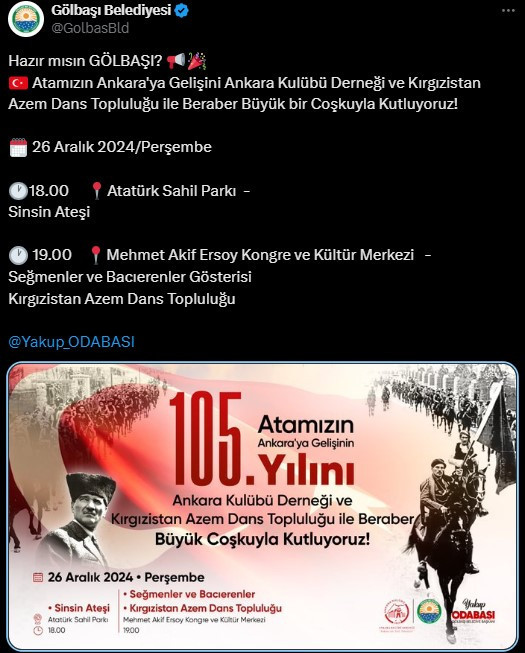 Gölbaşı Belediyesi'nden Atamızın Ankara'ya gelişine özel kutlama!