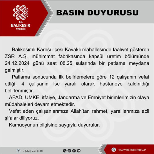 Balıkesir'de mühimmat fabrikası patlaması: 11 kişi hayatını kaybetti!