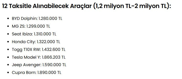 12 24 ve 36 ay taksitle alınabilecekler otomobiller listesi - Resim : 3