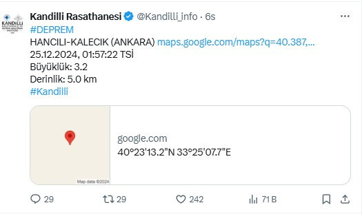 Ankara'da gece yaşanan deprem korkuttu