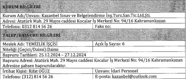 Kahramankazan'da daimi kamu işçisi alınacak: Başvurular 27 Aralık'ta sona erecek