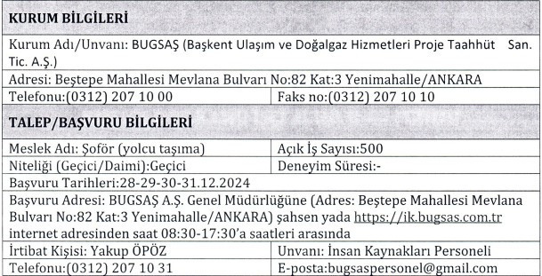 ABB BUGSAŞ KPSS’siz 500 şoför alımı yapacak: Şartlar belli oldu