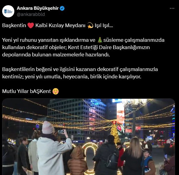 Ankara Büyükşehir Belediyesi Kızılay Meydanını yılbaşına özel süsledi