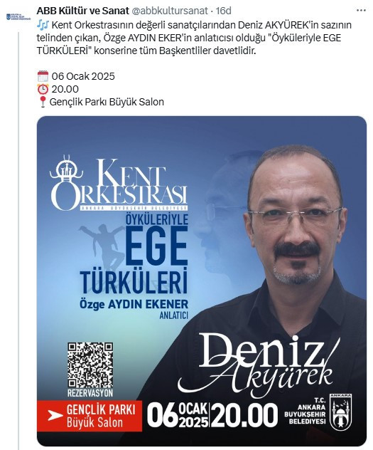 Ankara Büyükşehir Belediyesi'nden ücretsiz Ege Türküleri konseri!