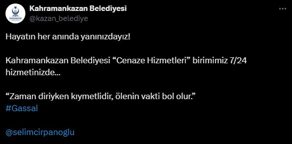 Kahramankazan Belediyesi cenaze hizmetleri birimi 7/24 hizmet veriyor