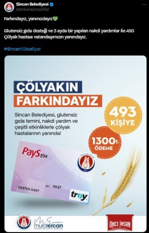 Sincan Belediyesi'nden 493 çölyak hastasına destek!