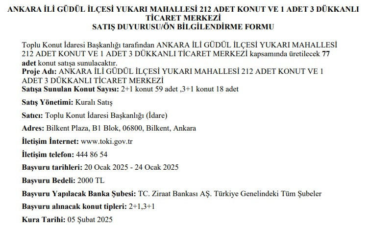 TOKİ'den Ankara'da 11.350 TL taksitle sıfır konut projesi! Başvuru 20 Ocak'ta başlayacak - Resim : 2