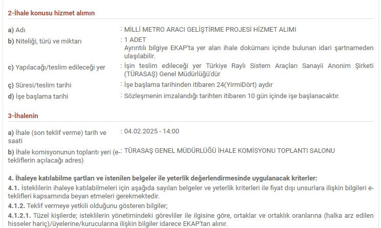 Milli metro geliyor! Beklenen metrolar için TÜRASAŞ ihale tarihini açıkladı - Resim : 2