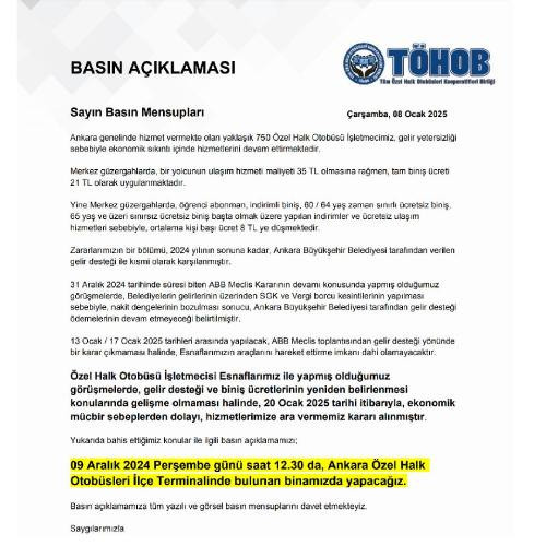 Ankara'da toplu taşımada grev kararı: Özel halk otobüsleri çalışmayacak