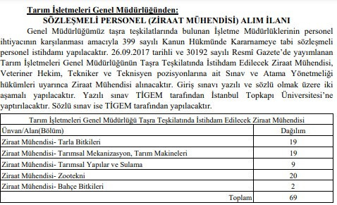 TİGEM Ziraat Mühendisi alımı 2025 ilanı yayımlandı! İşte başvuru adresi