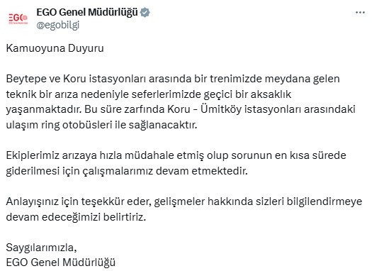 Ankara son dakika metro seferleri durduruldu! EGO duyurdu Beytepe Koru metrosu neden çalışmıyor?