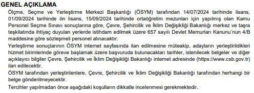 Çevre, Şehircilik ve İklim Değişikliği Bakanlığı 527 sözleşmeli personel alım şartları neler?