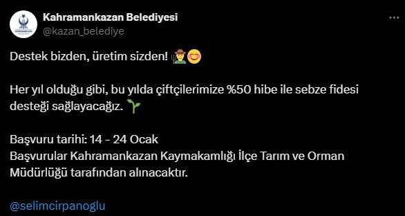 Kahramankazan Belediyesi çiftçilere hibe destekli sebze fidesi dağıtacak - Resim : 2