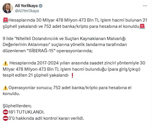 Ankara dahil 9 ilde Siberağ-15 operasyonları: 18 kişi tutuklandı!