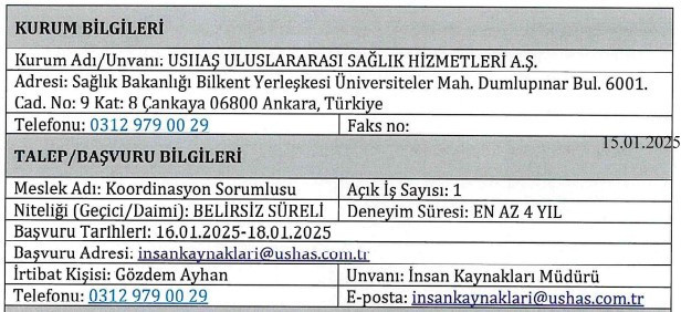 Başkentte koordinasyon sorumlusu alınacak: Başvurular sadece maille