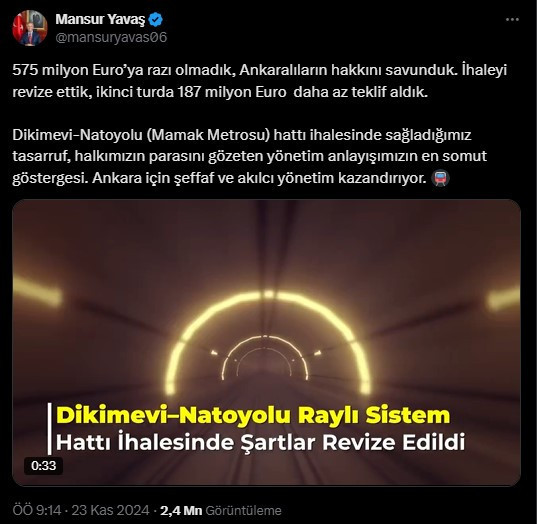 2028 yılında bitecek! Mamak metrosu Dikimevi-Natoyolu Raylı Sistem Hattı yatırım programına alındı