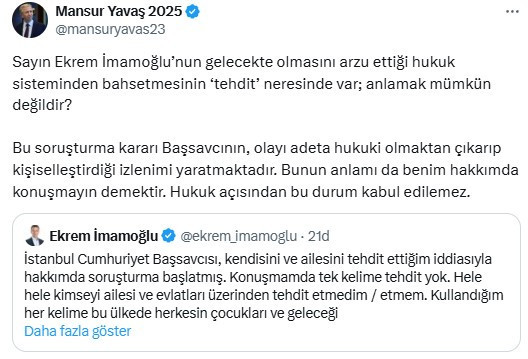 Mansur Yavaş'tan İBB Başkanı İmamoğlu'na destek açıklaması!