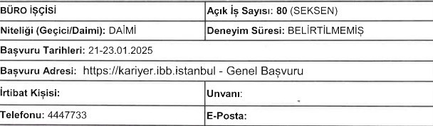 İSPER büro işçisi, temizlik görevlisi ve şoför alıyor