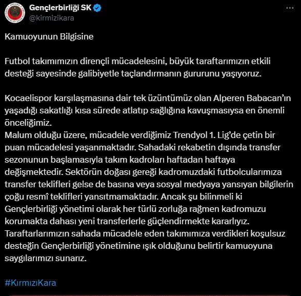 Gençlerbirliği: Kadromuzu güçlendirmekte kararlıyız