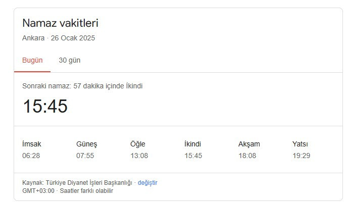 Ankara akşam ezanı saat kaçta okunuyor, 26 Ocak Pazar bugün iftar ne zaman?