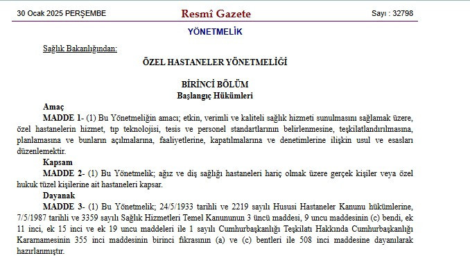 Resmi Gazete ile yayımlandı: Özel Hastaneler Yönetmeliği sil baştan değişti