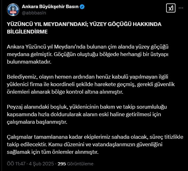 Ankara Ulus Meydanında göçük! ABB'den resmi açıklama