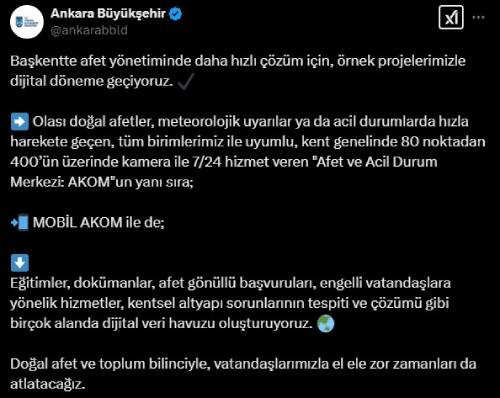 Ankara Büyükşehir Belediyesinden afet yönetimi odaklı projeler