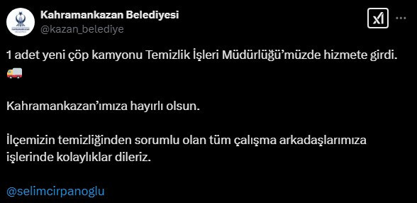 Kahramankazan Belediyesi araç filosunu güçlendirmeye devam ediyor