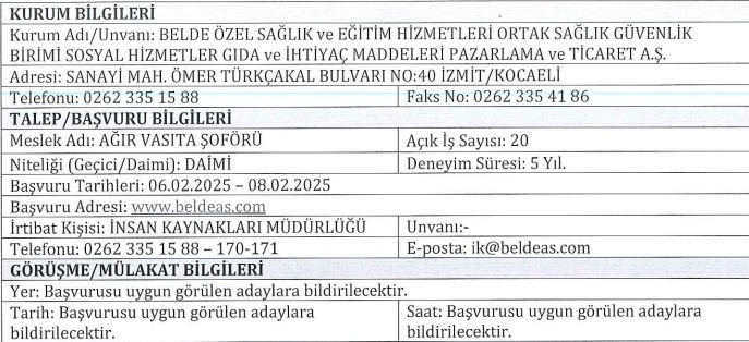 Kamu kurumuna ağır vasıta şoförü alınacak: Başvurular 3 gün sürecek