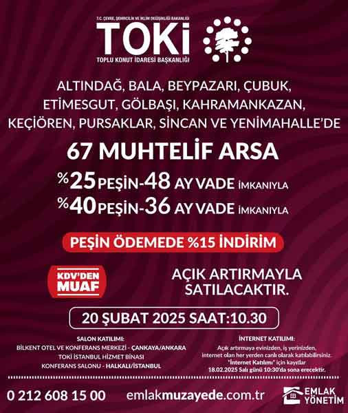 Keçiören, Altındağ, Yenimahalle, Pursaklar, Sincan, Gölbaşı! TOKİ 48 ay taksitle arsa satıyor