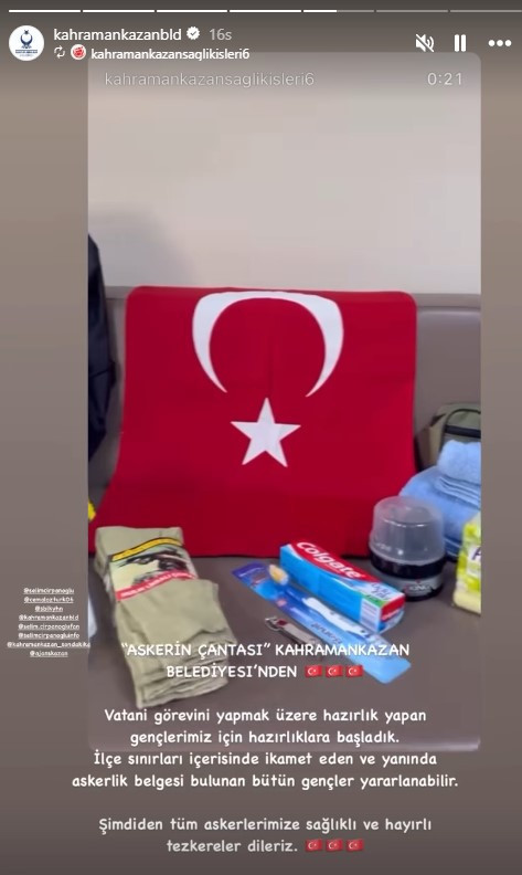 Kahramankazan Belediyesi'nden askere giden gençlere asker çantası hediye