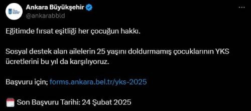 Ankara Büyükşehir Belediyesi'nden eğitimde fırsat eşitliği