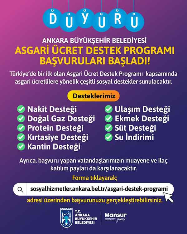 Mansur Yavaş, Asgari Ücret Destek Programı başvurularının başladığını duyurdu