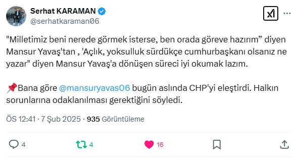 Gazeteci Serhat Karaman: Mansur Yavaş aslında bugün CHP'yi eleştirdi