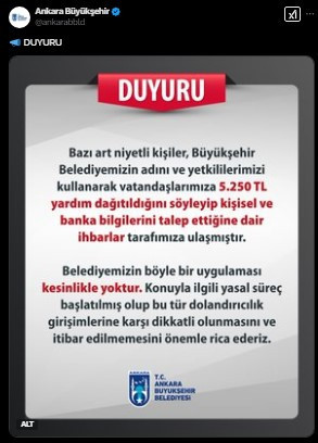 Ankara Büyükşehir Belediyesi vatandaşları dolandırıcılara karşı uyardı