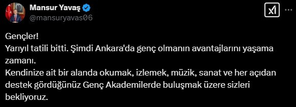 Mansur Yavaş'tan gençlere çağrı: Genç Akademilerde sizleri bekliyoruz