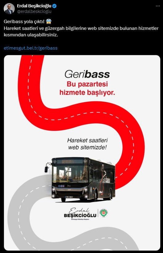 Etimesgut Belediye Başkanı Beşikçioğlu duyurdu: Geribass resmen yollarda!