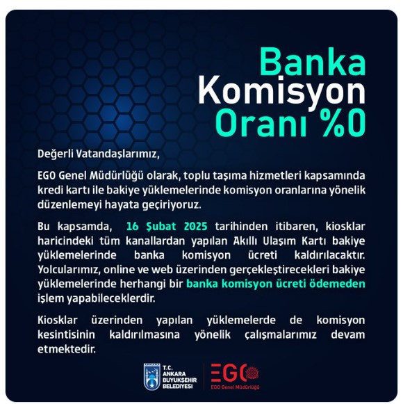 EGO'dan kredi kartı kararı! 16 Şubat tarihinde başlayacak ücretsiz olacak